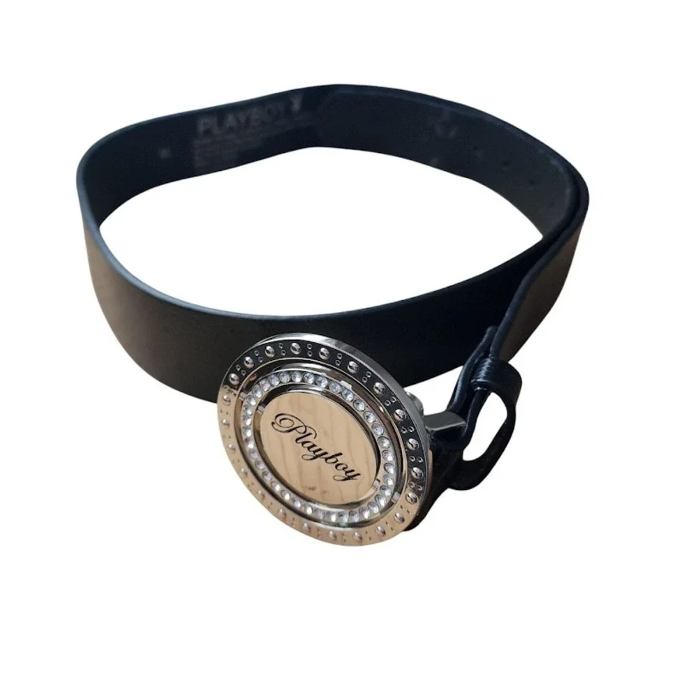 PLAYBOY Y2K‎ Black Belt Rhinestone Logo Buckle 2006 Size XL